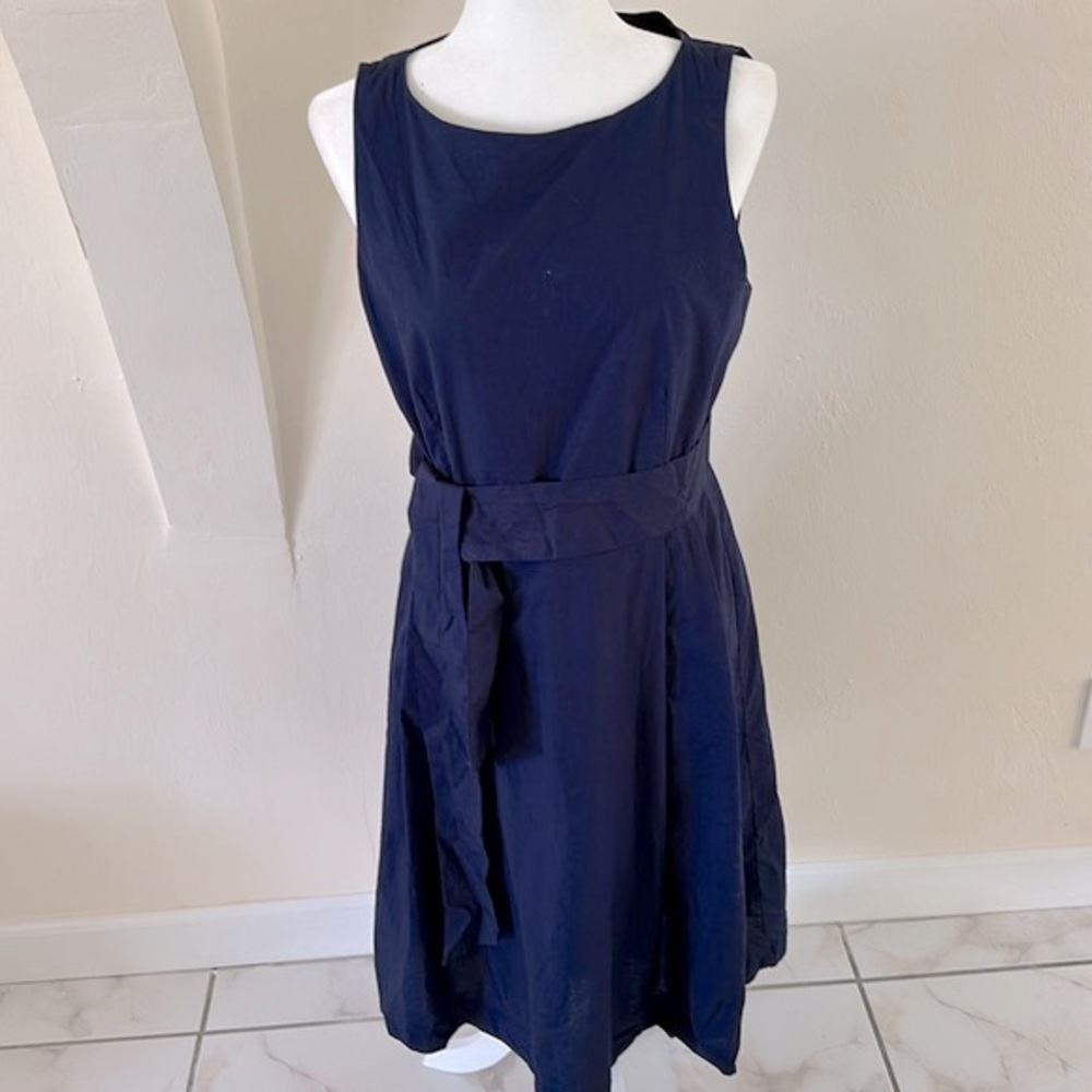 LL Bean Signature  Cotton Dress EUC Navy w Cotton Lining, Classy Anytime
